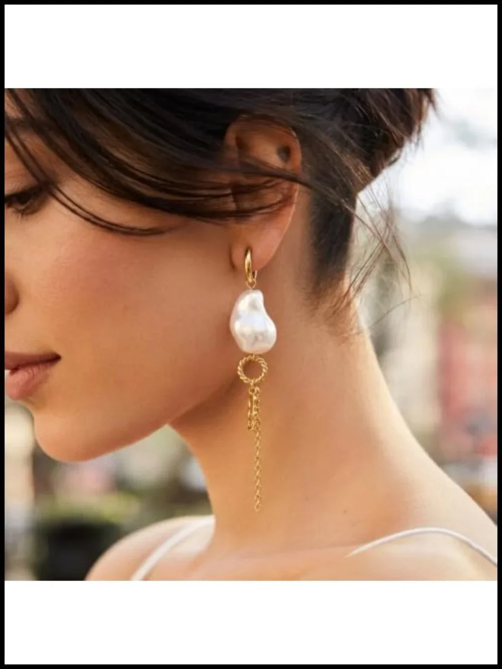 Baroque Pearl Dangle Huggie Hoop Earrings Stainless Steel Asymmetric Cartilage